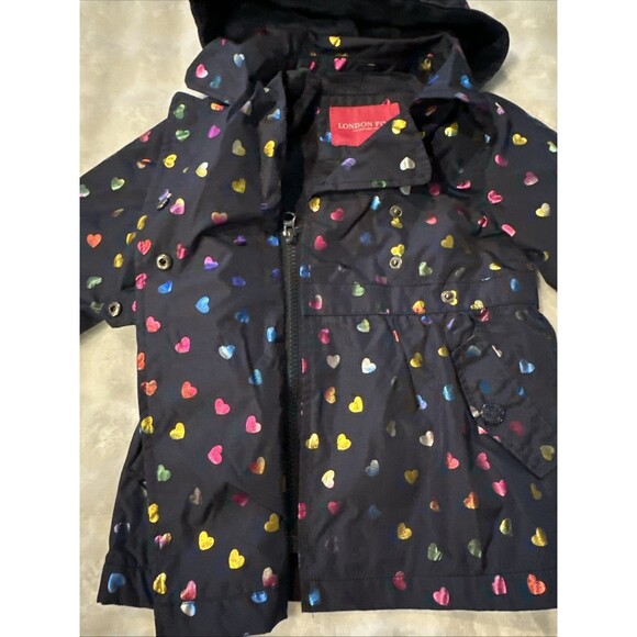 London Fog 2T Baby Toddler Coat Metallic Finish Hearts Hood Warm Black Girls - Picture 10 of 16